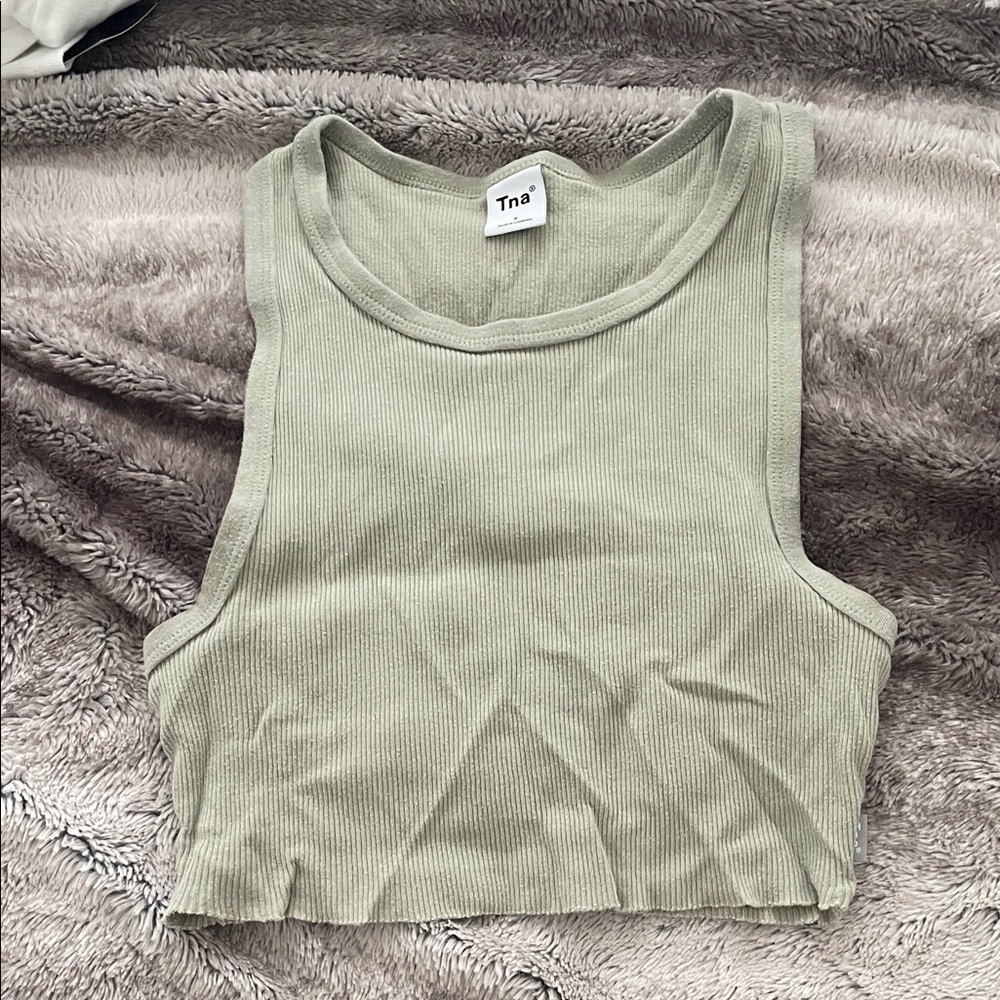 TNA Ribbed Cropped Tank Top in Light Sage